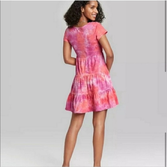 BNWT! wild fable, by Target, pink & orange, faded tie dye, mini babydoll dress - Picture 2 of 11